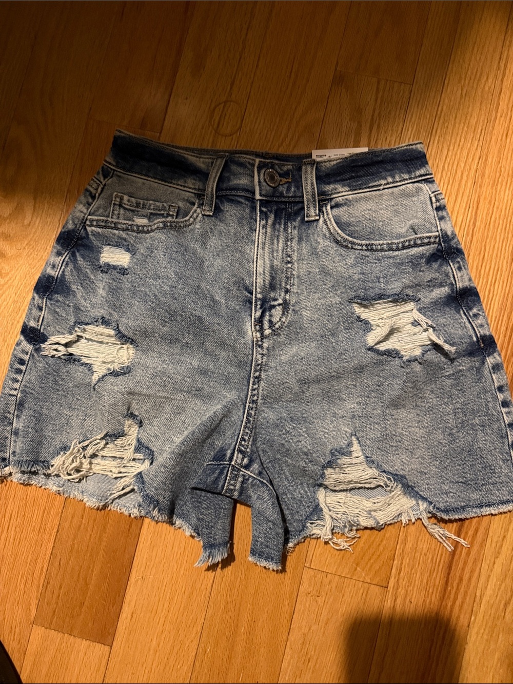 SO High-Waist Distressed Denim Shorts - Light Blue
